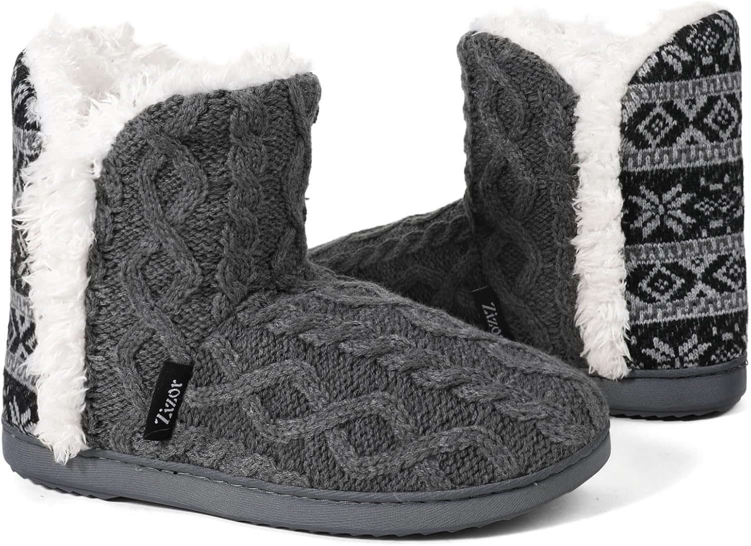 Zizor Ladies' Jenna Knit Slipper Boots with Memory Foam, Fur Lined Memory Foam H...