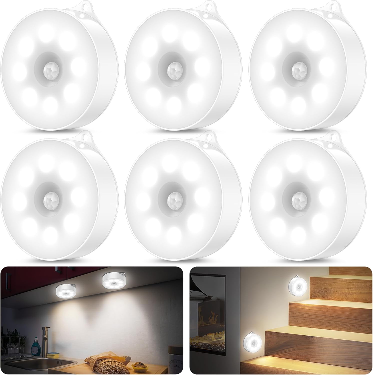 Night Light with Motion Sensor, 3AAA Battery Operated Lamps, Cordless Stick on L...