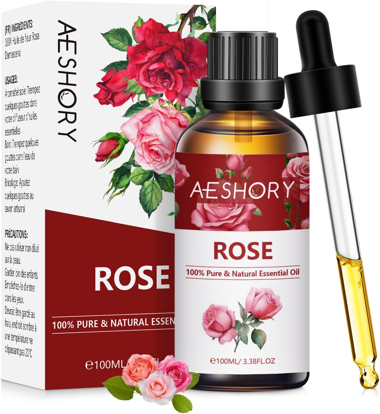 AESHORY Rose Essential Oil 100ml, 100% Pure Natural Rose Oil, Perfect for Diffus...