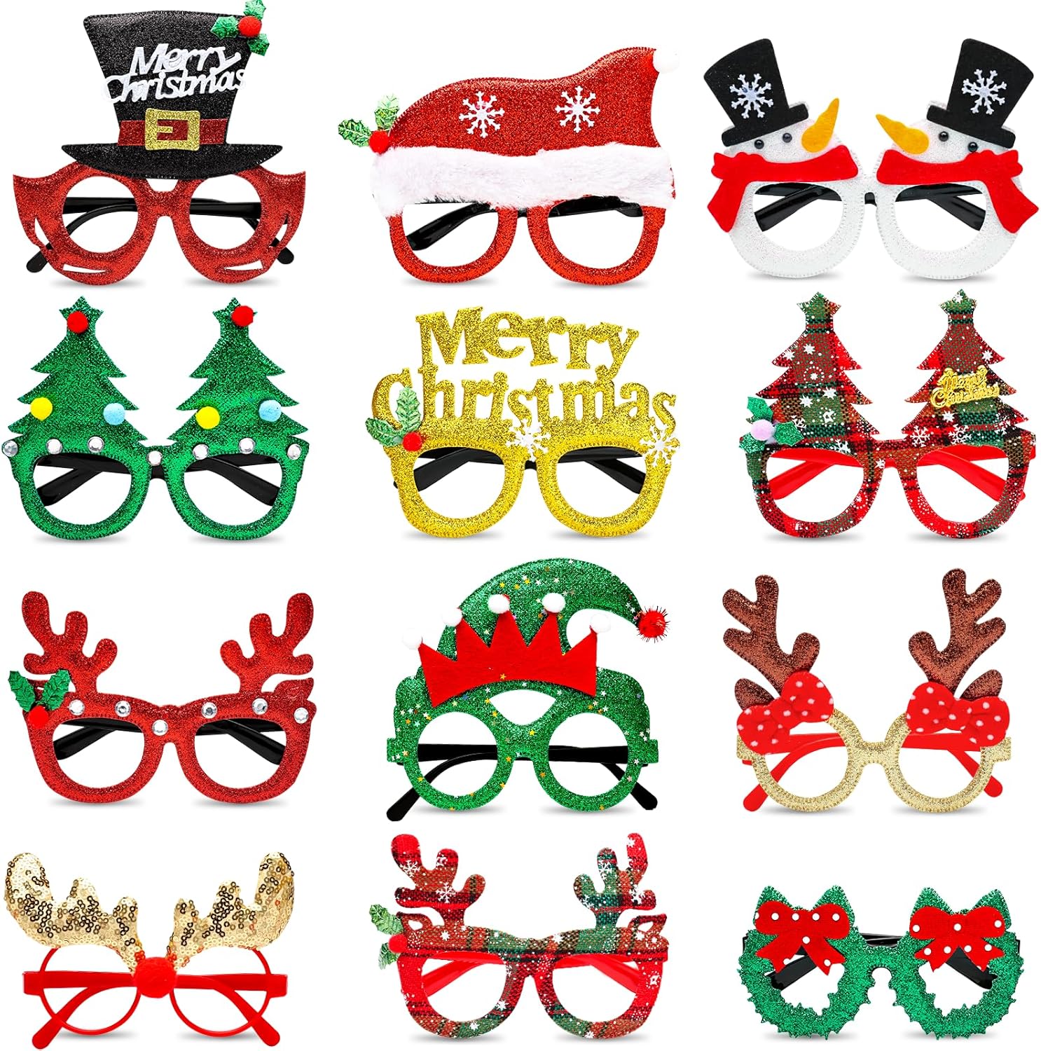ZUIYIN Christmas Glasses Glitter Party Glasses ​Frames Christmas Decoration Eyeg...