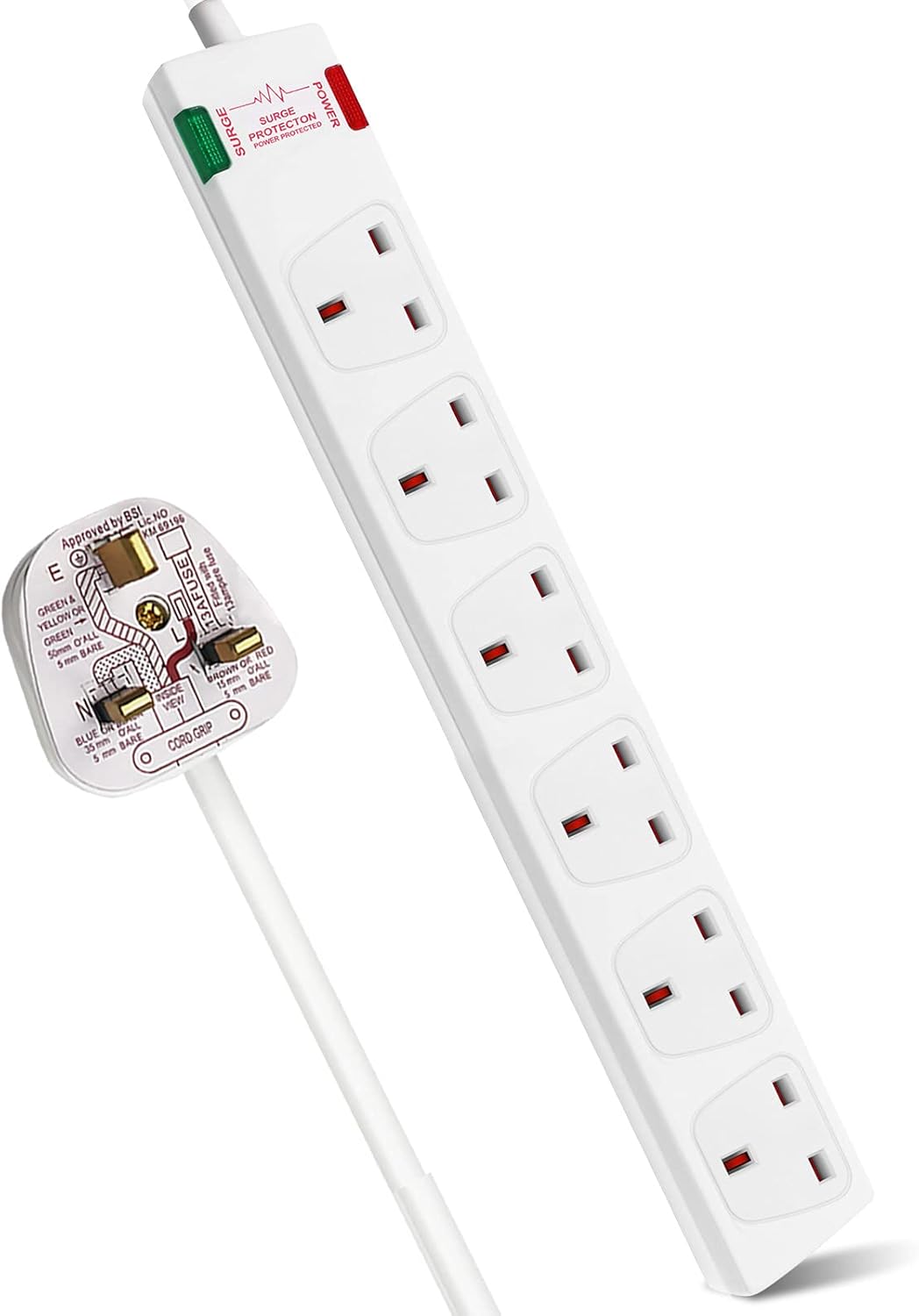 EXTRASTAR 6 Way Extension Leads with Surge Protection, 13A 3120W Approved Britis...