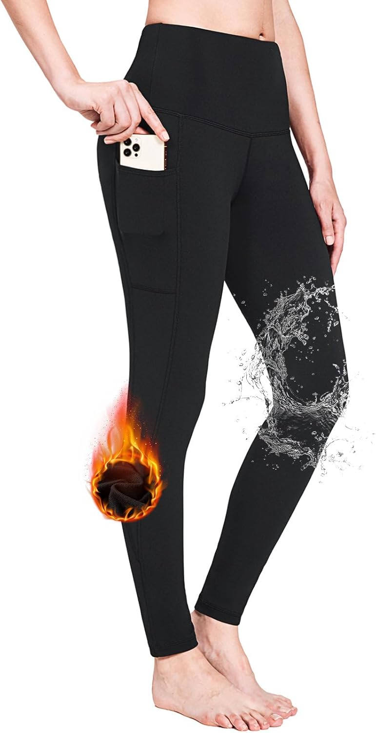 BALEAF Women's Fleece Leggings Thermal Pants with Pockets Winter Warm High Waist...