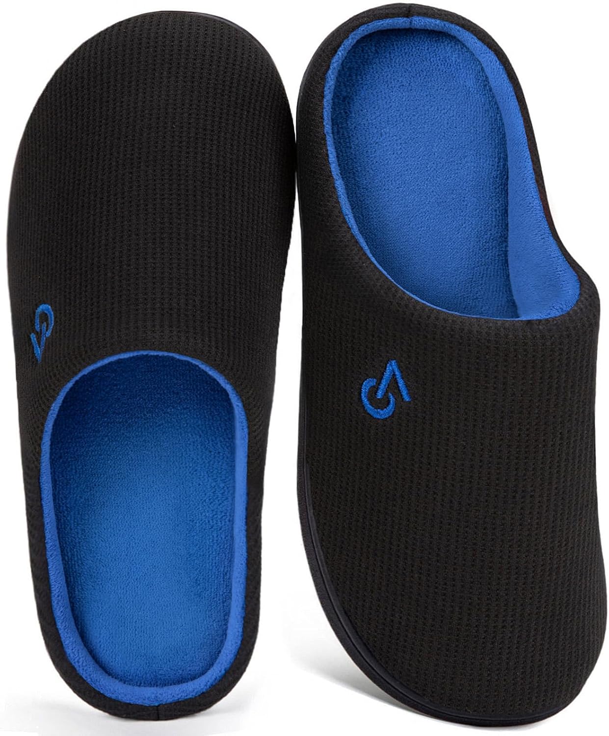 VeraCosy Men's Two-Tone Memory Foam Slippers 8/9 UK Black Sapphire Blue
