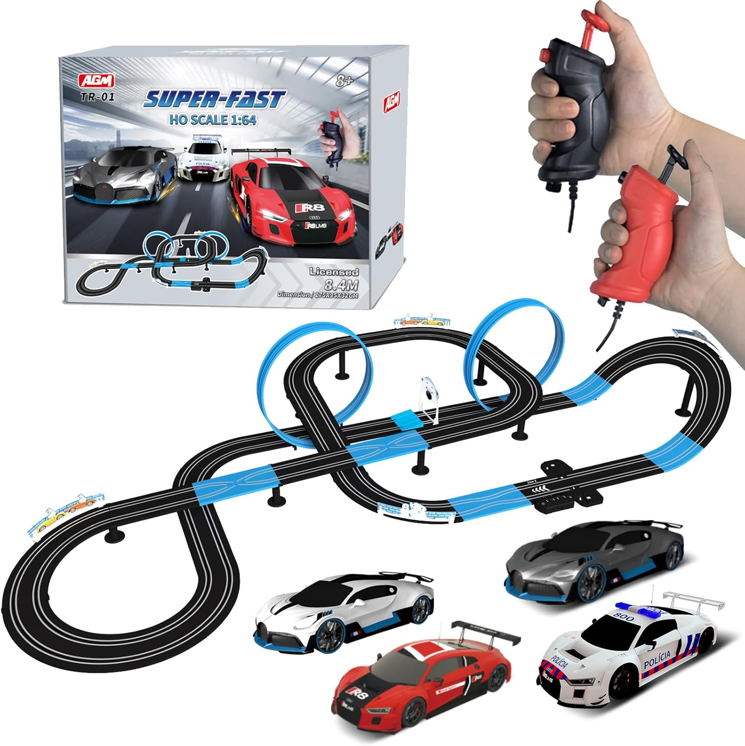 AGM MASTECH Slot Car Race Track Sets with 3 Officially Licensed Slot Cars, Dual...