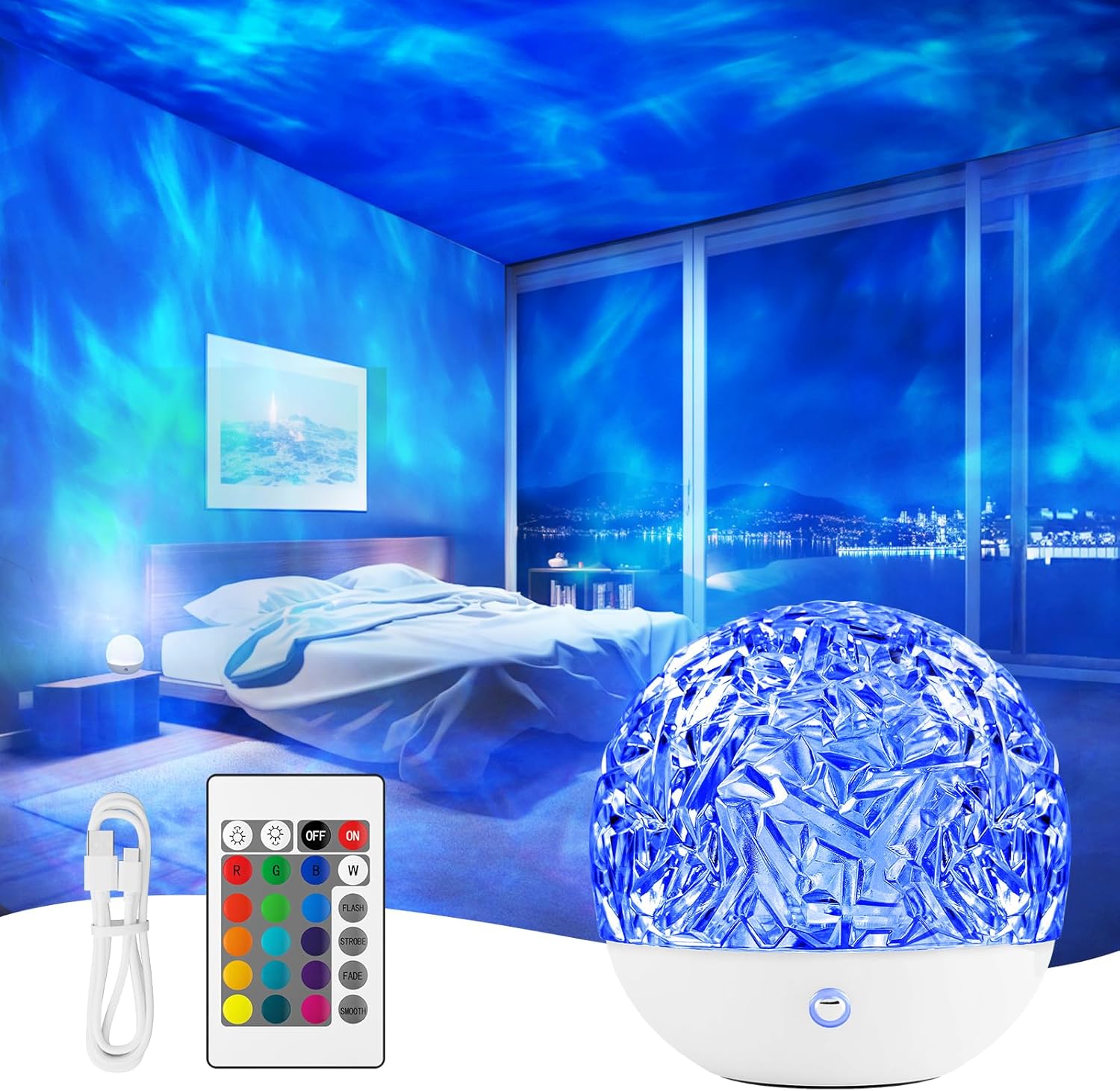 Fokky Galaxy Projector Light, 16 Colors Ocean Wave Sensory Light, Ocean Wave Pro...