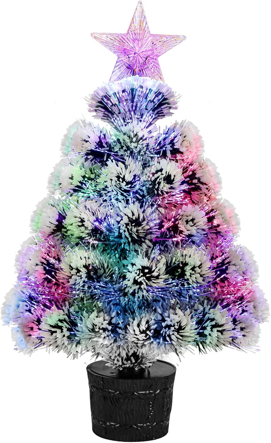 Small Christmas Tree Fiber Optic Lighted, 54cm Pre-Lit Tabletop Christmas Tree M...