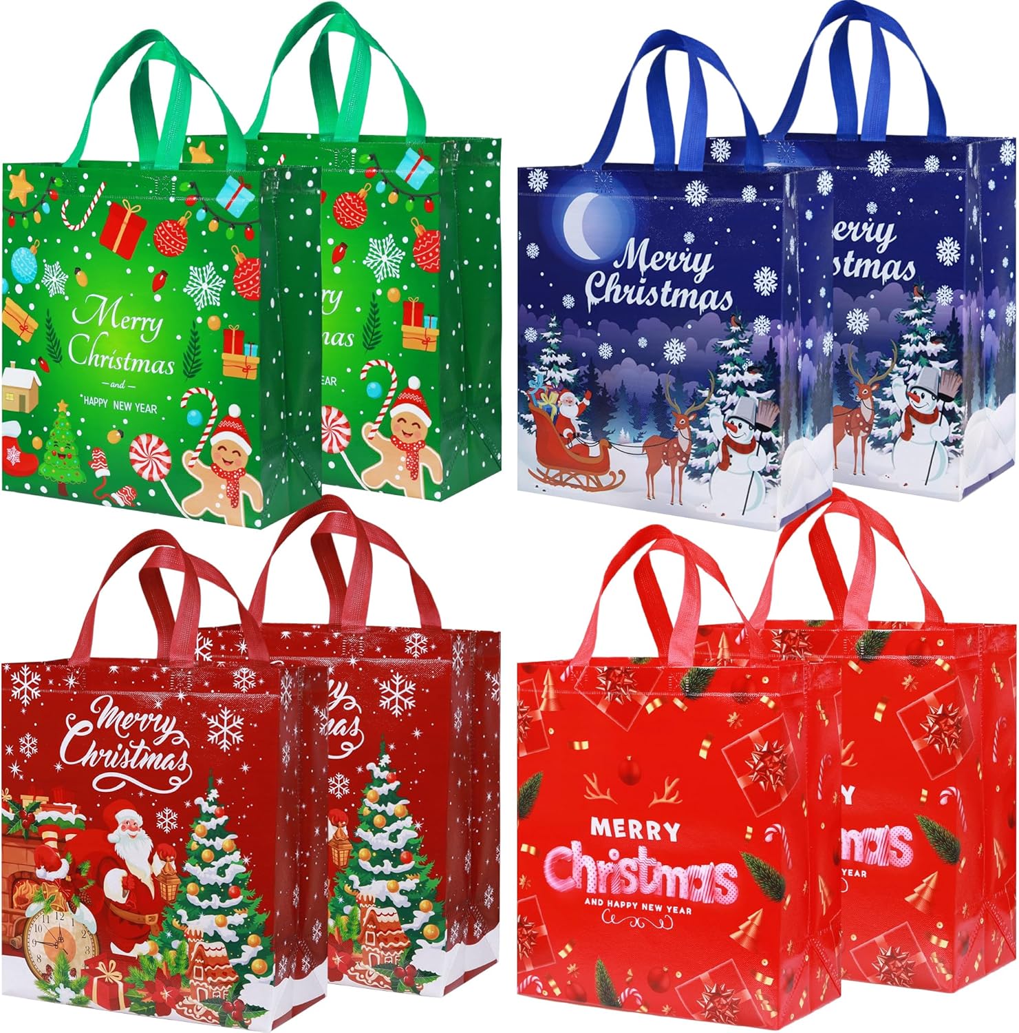 8PCS Large Christmas Tote Bags, Reusable Xmas Tote Bags Waterproof Christmas Pre...