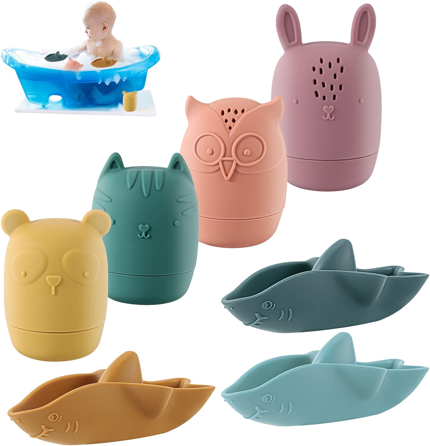 Baby Bath Toys for 1-3 Year Olds, Silicone Mold Free Bath Toys Toddler Sensory E...