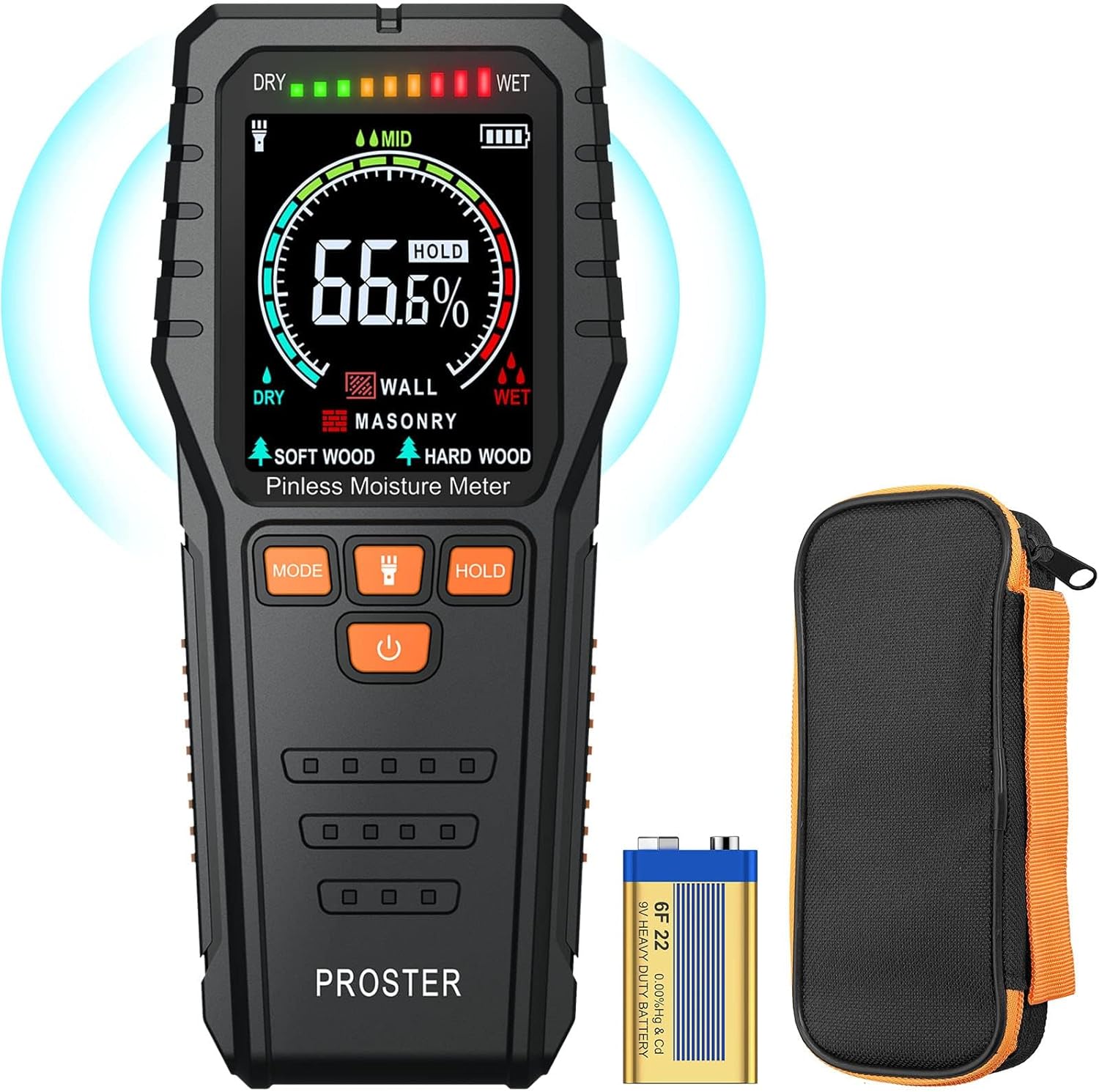Proster Pinless Moisture Meters with Backlit LCD Screen Non-Invasive Damp Meter...