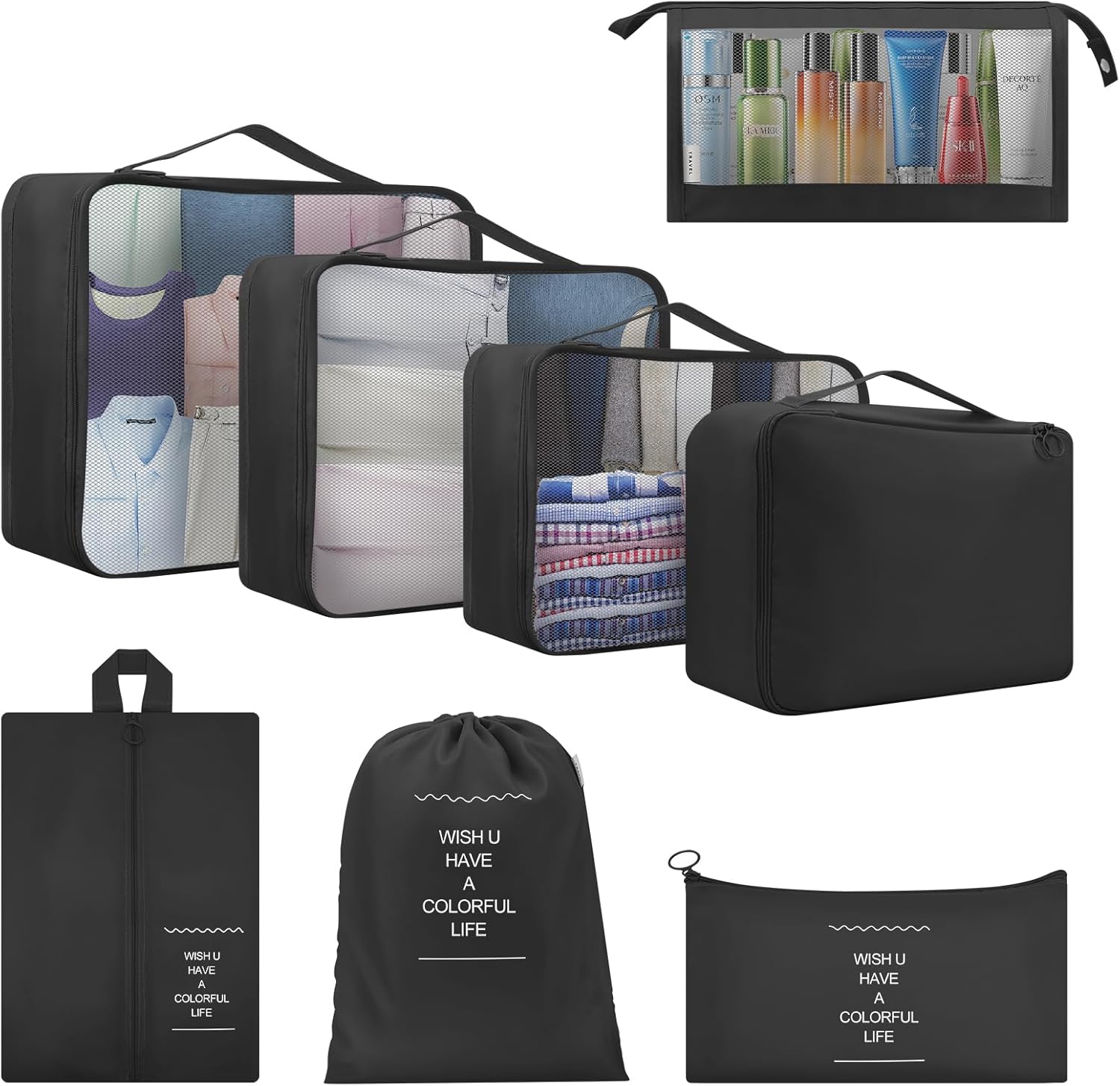 Packing Cubes for Suitcase, 8 PCS Travel Luggage Packing Organizers Waterproof T...