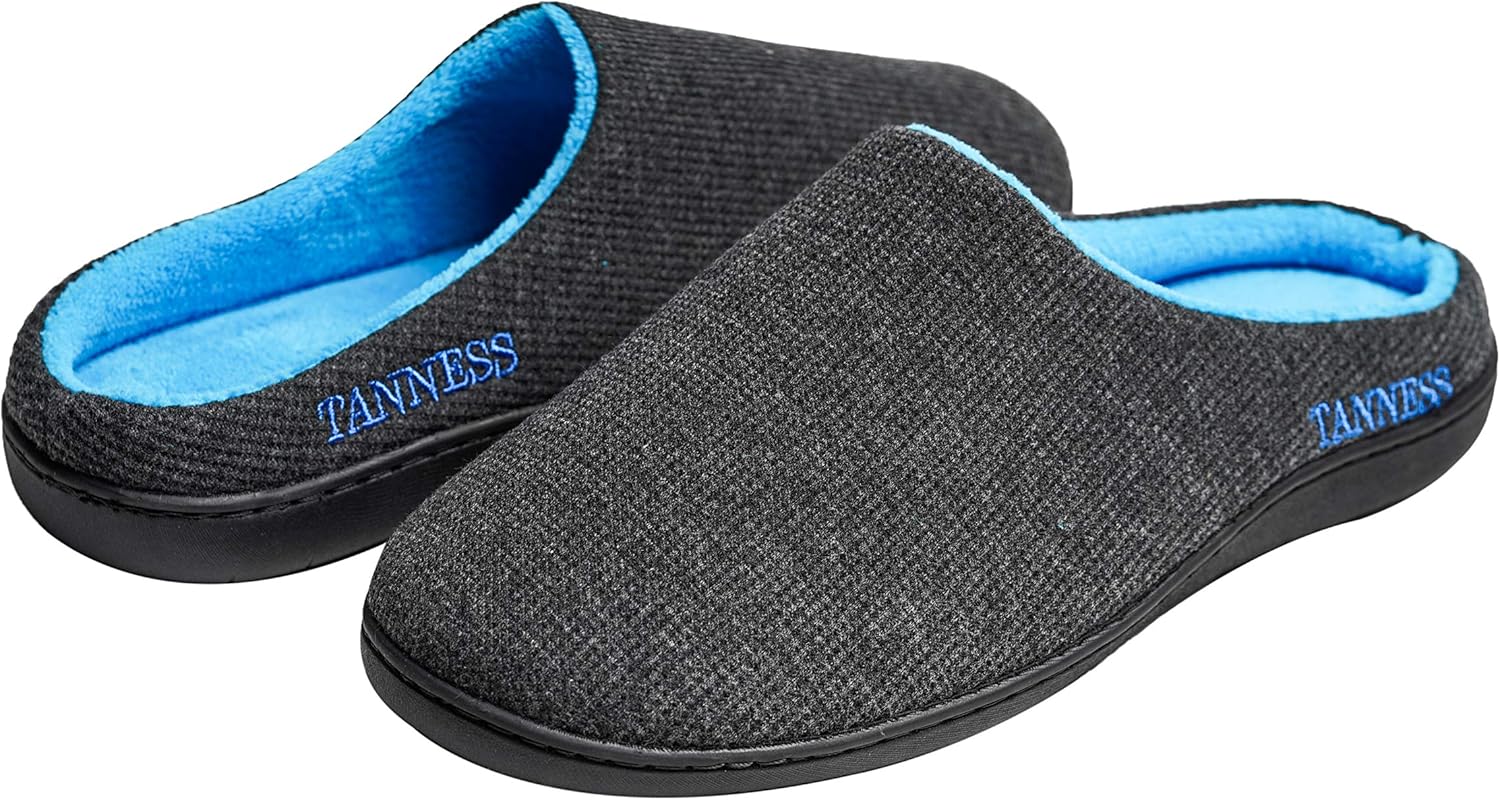 TANNESS Two-Tone Memory Foam Mens Slippers | Anti Sweat Slippers with Rubber Sol...