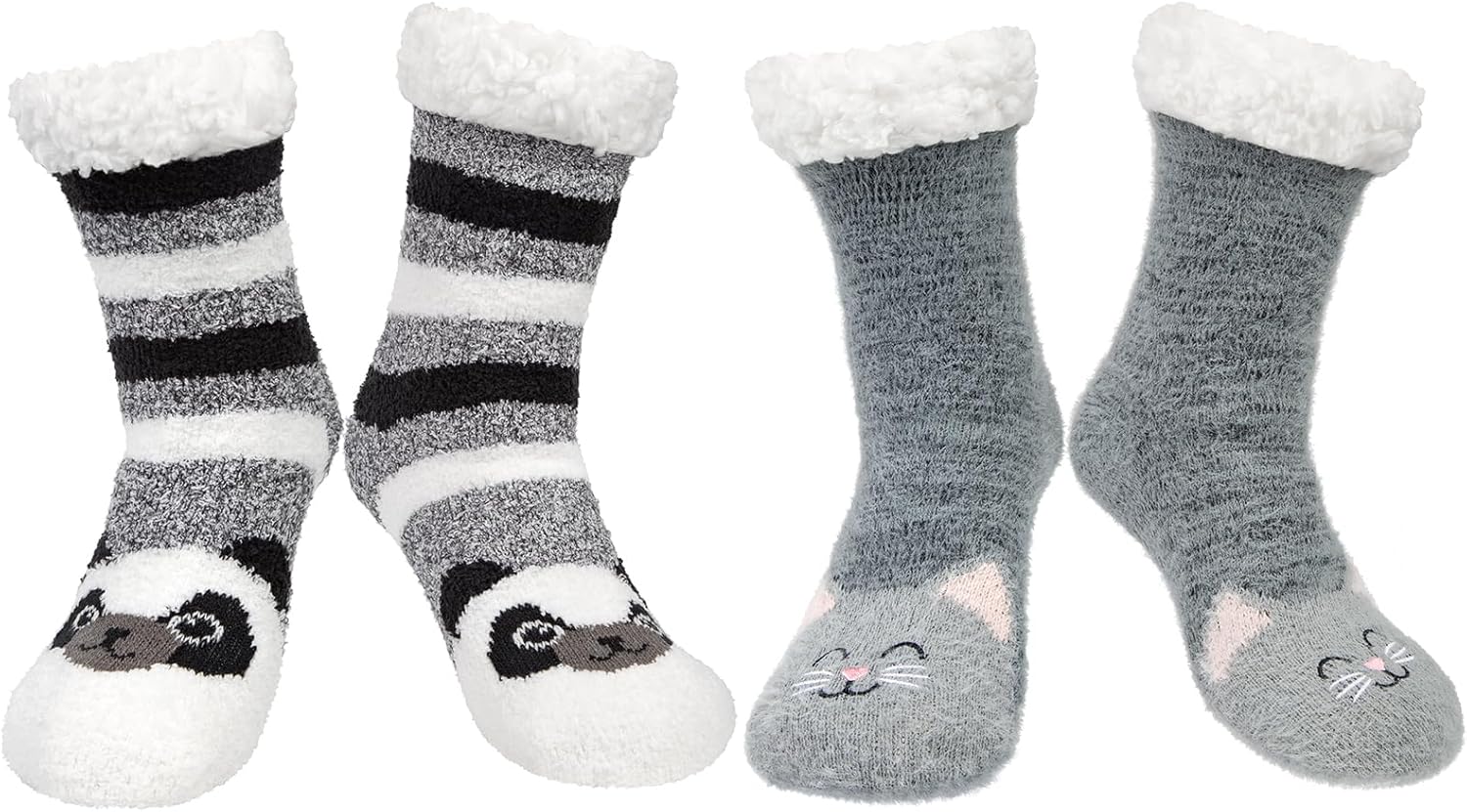 Chalier Fashion 2 Pair Slipper Socks for Women Ladies Animal Warm Slipper Socks...