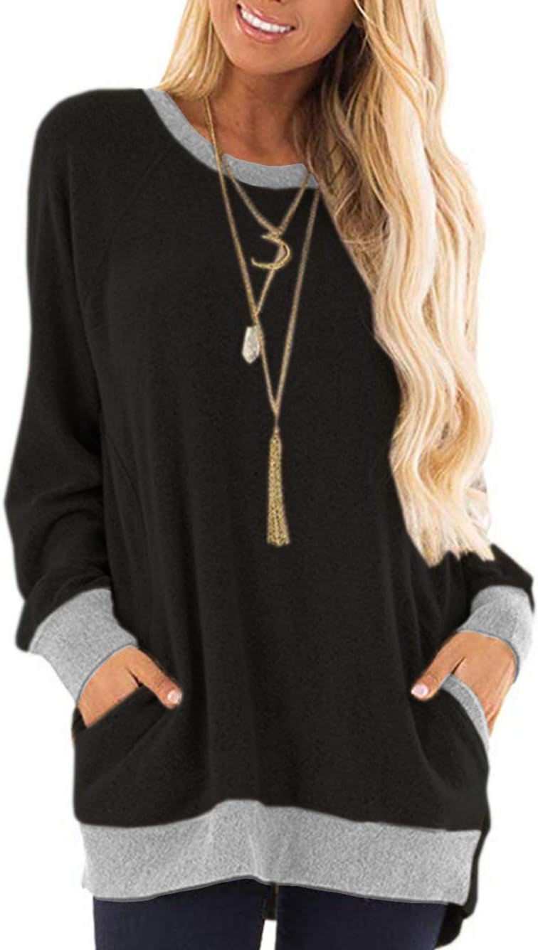 iChunhua Casual Women’s Long Sleeve Crewneck T Shirt Sweatshirt Tops with Pocket...