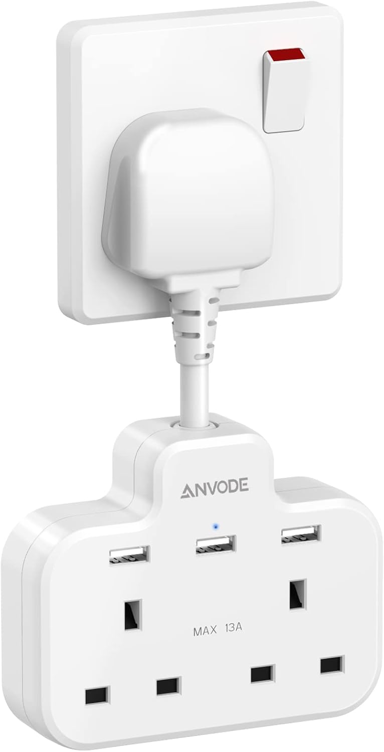 Multi Plug Extension with 3 USB Ports, ANVODE 2 Wa...
