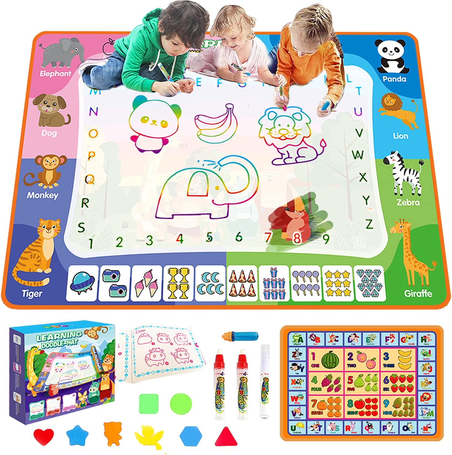 Reusable Water Doodle Mat, 3in1 Painting Drawing Writing No Mess Colouring & Dra...