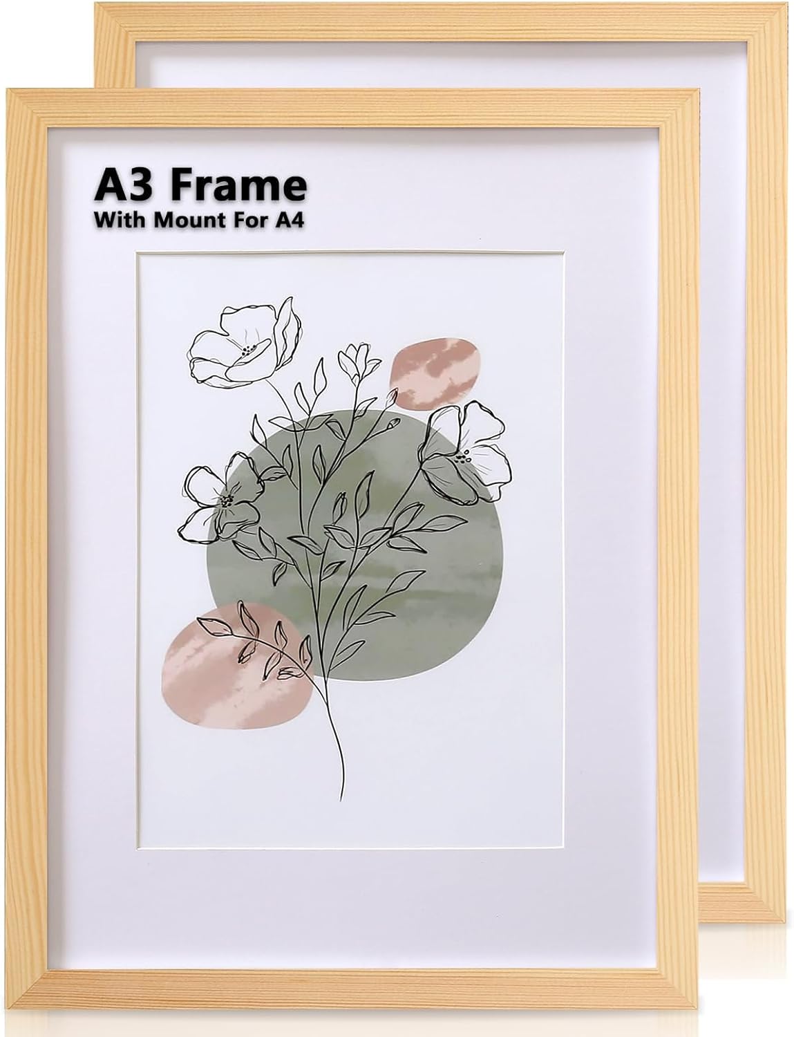 Cispree A3 Photo Frame-2 Pack, A3 Wooden Picture Frames with Mount for A4 Print...