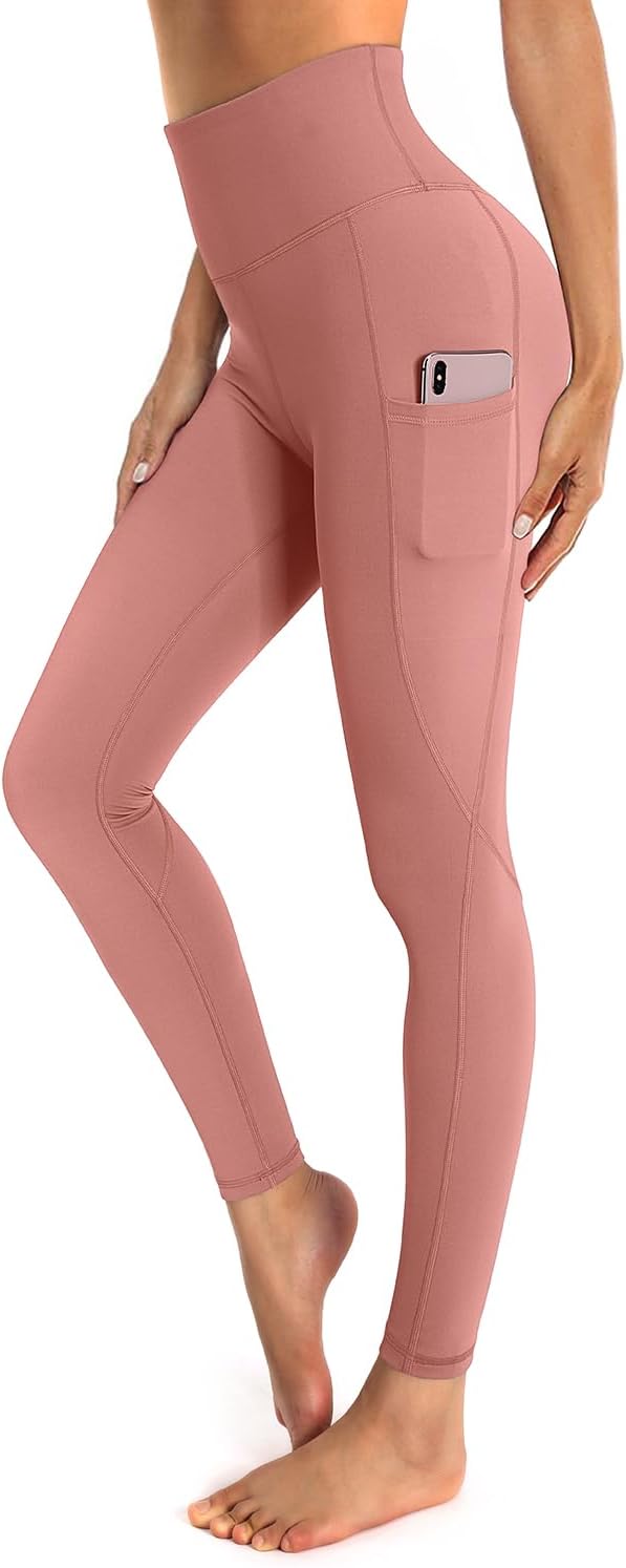 OUGES Womens High Waist Yoga Pants with Pockets Workout Running Gym Leggings M R...
