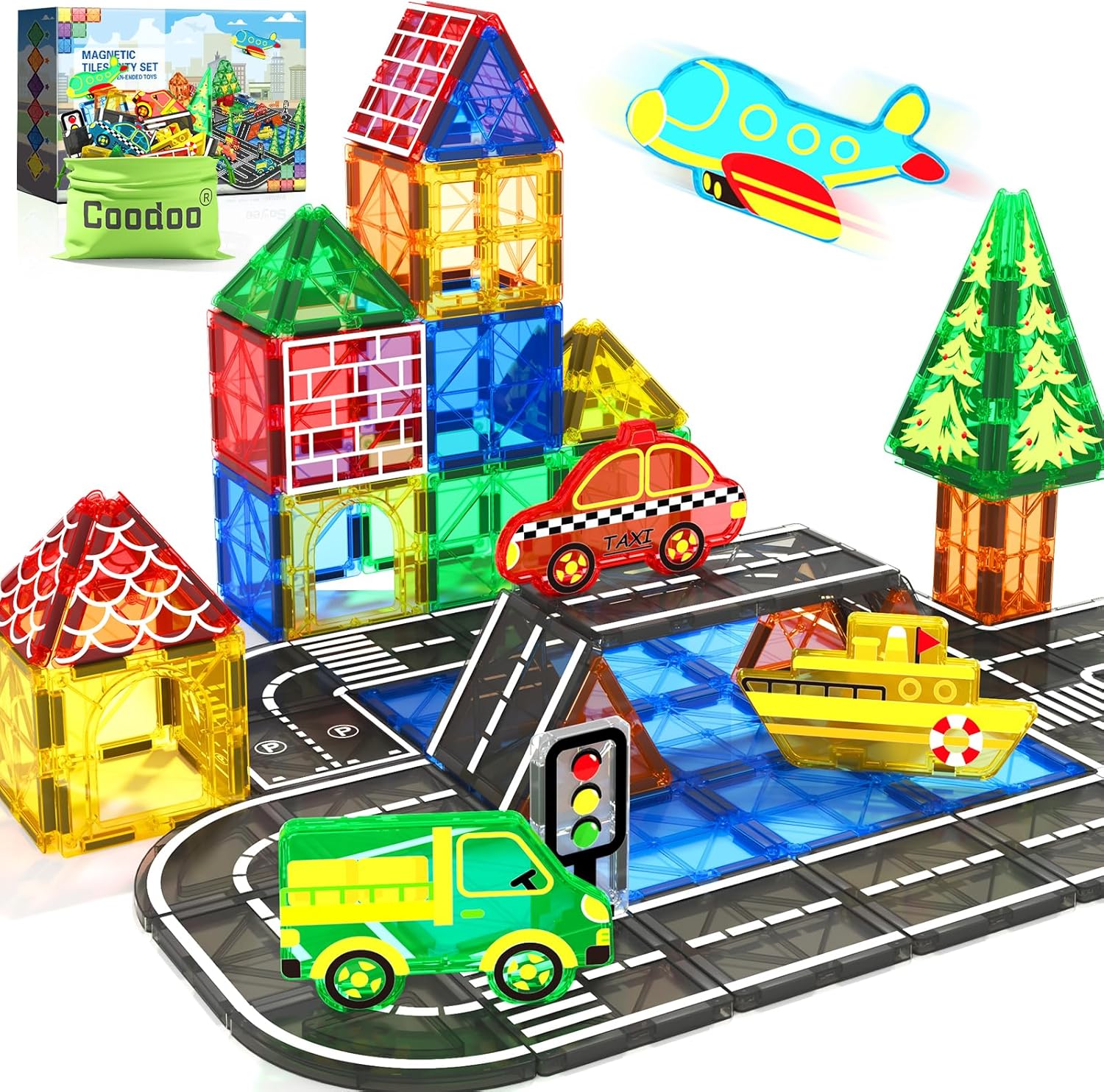 Magnetic Tiles City Road Set Kids Toys Sensory Games for 3 Year Old Boys and Gir...
