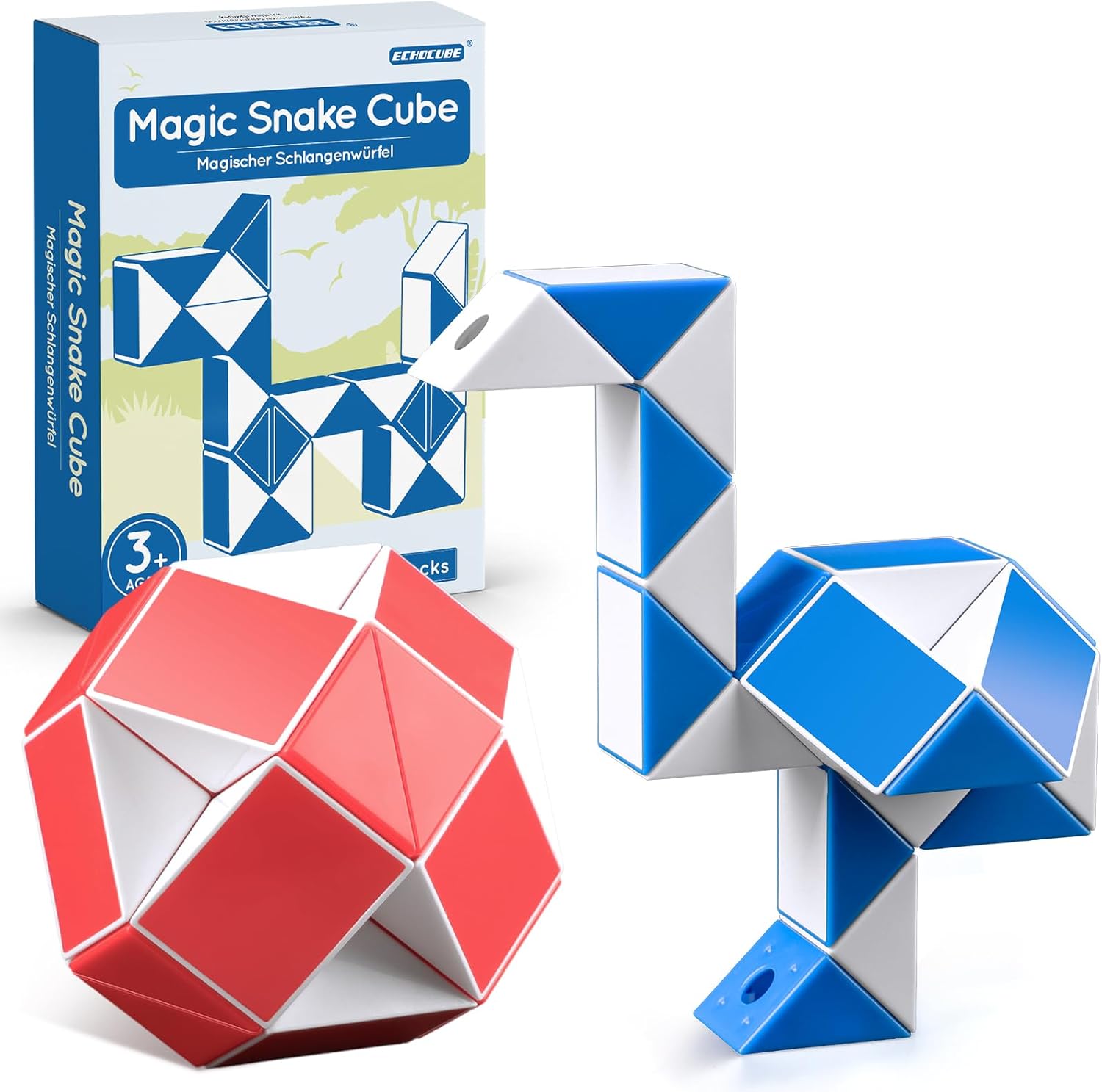 ECHOCUBE Magic Snake Cube, 2 Pack 24 Blocks Snake Speed Cube Party Bag Fillers f...