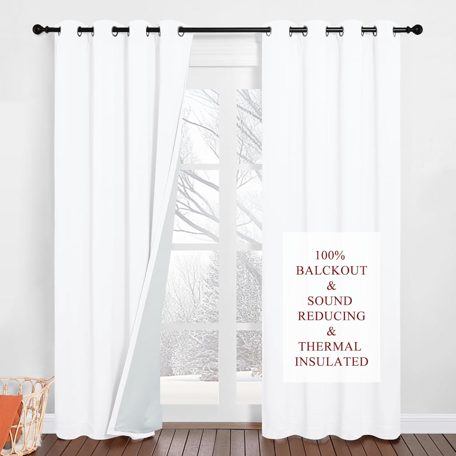 PONY DANCE Pure White Blackout Curtains for Bedroom - Soundproof Curtains Therma...