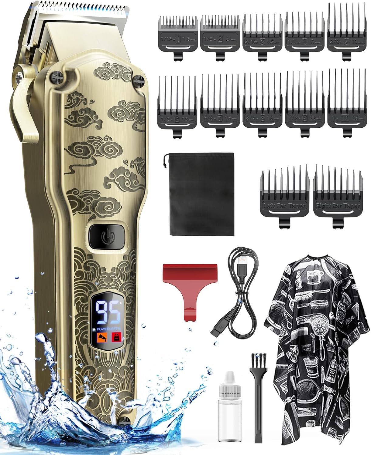 Hair Clippers for Men, Cordless Professional Hair Trimmer, IPX7 Waterproof Barbe...