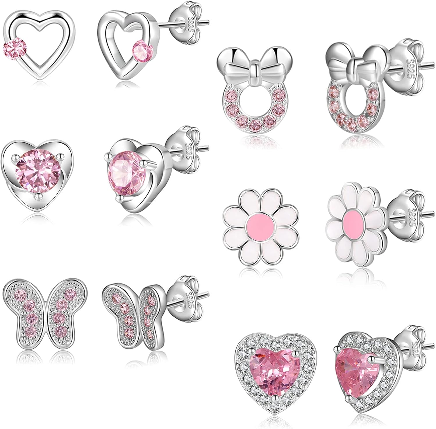 6-8Pairs 925 Sterling Silver Earrings for Girls Women Hypoallergenic Earrings Ti...