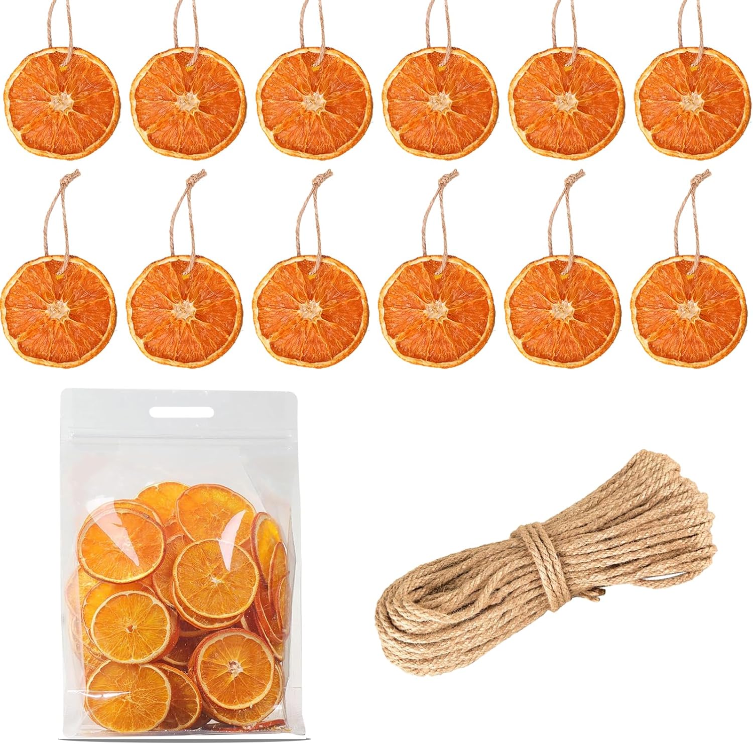 30Pcs Dried Orange Slices, with 30Pcs Hemp Rope, Christmas Wreath Making Supplie...