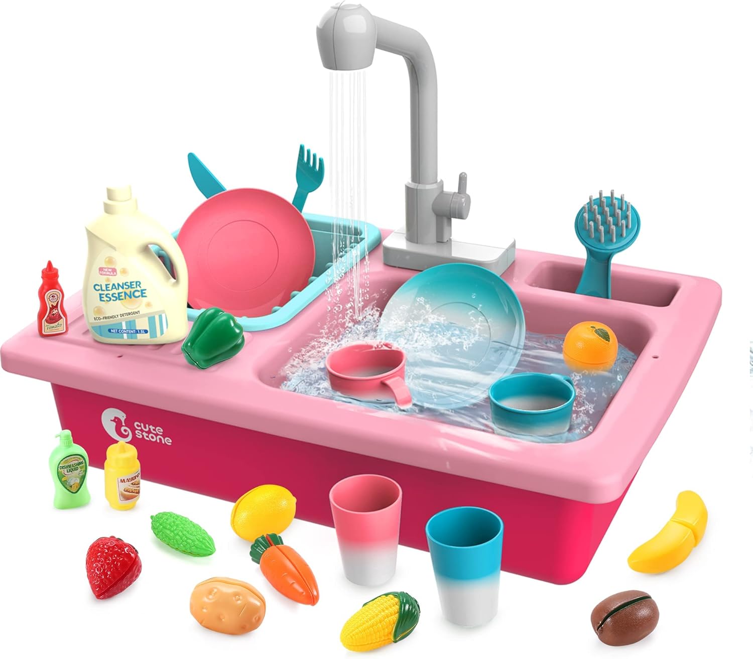 CUTE STONE Color Changing Play Kitchen Sink Toys, Children Electric Dishwasher P...