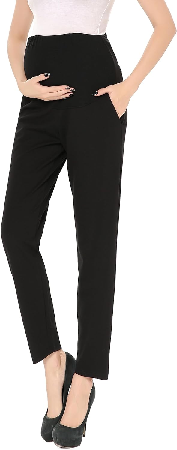 Maternity Pants Comfortable Stretch Over-Bump Women Pregnancy Casual Capris for...