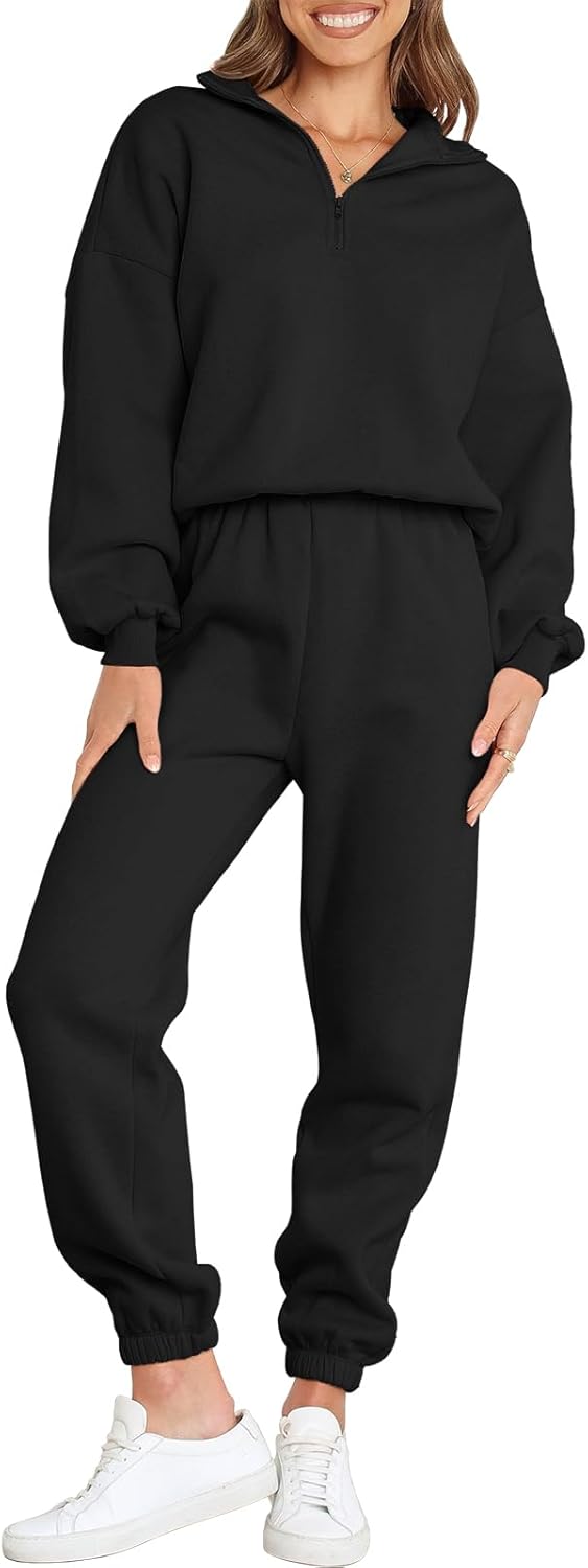 ANRABESS Women 2 Piece Outfits Sweatsuit Oversized Half Zip Sweatshirt Jogger Sw...