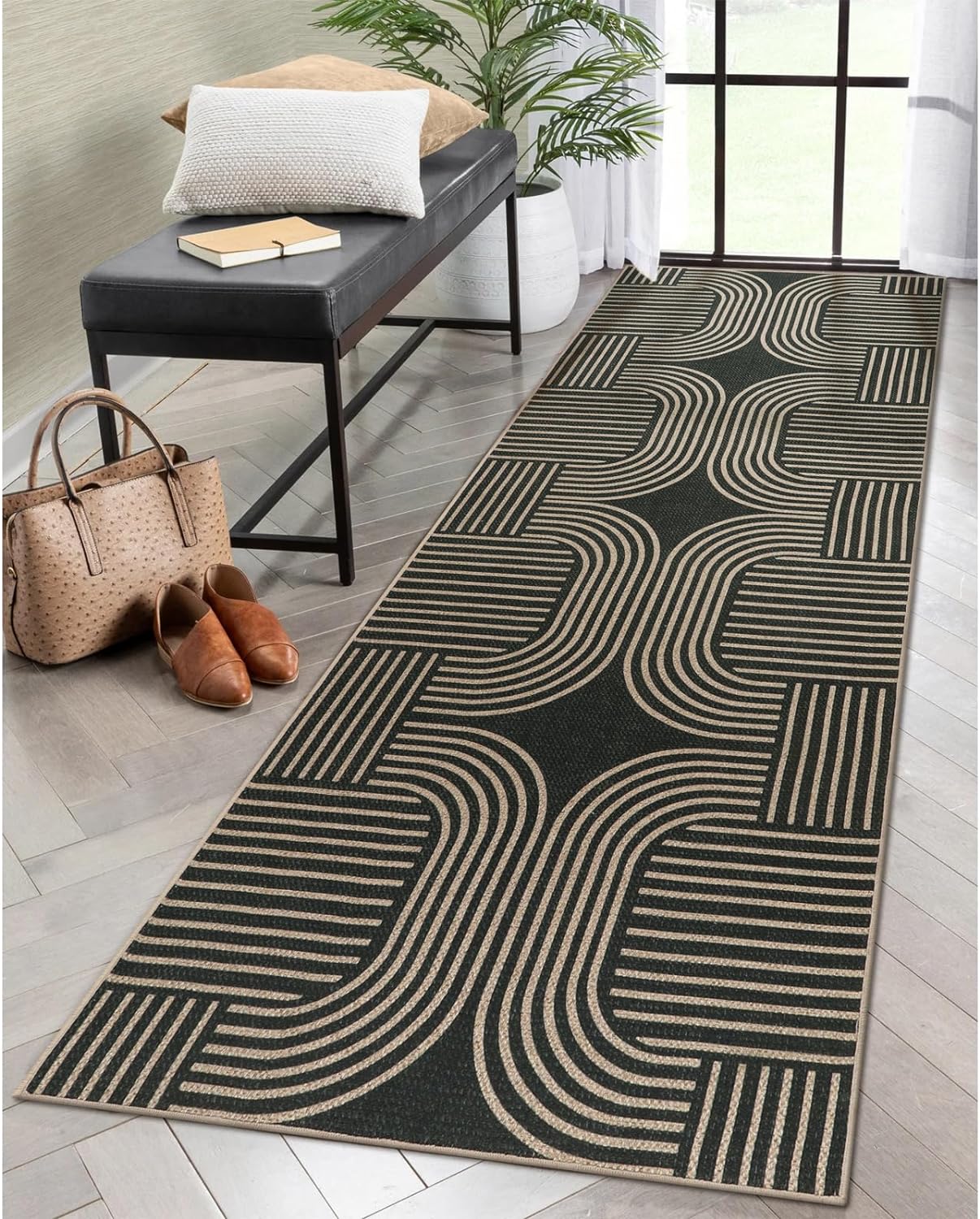 Lahome Modern Geometric Runner Rug, 2x8 Indoor Outdoor Hallway Kitchen Runner Ru...