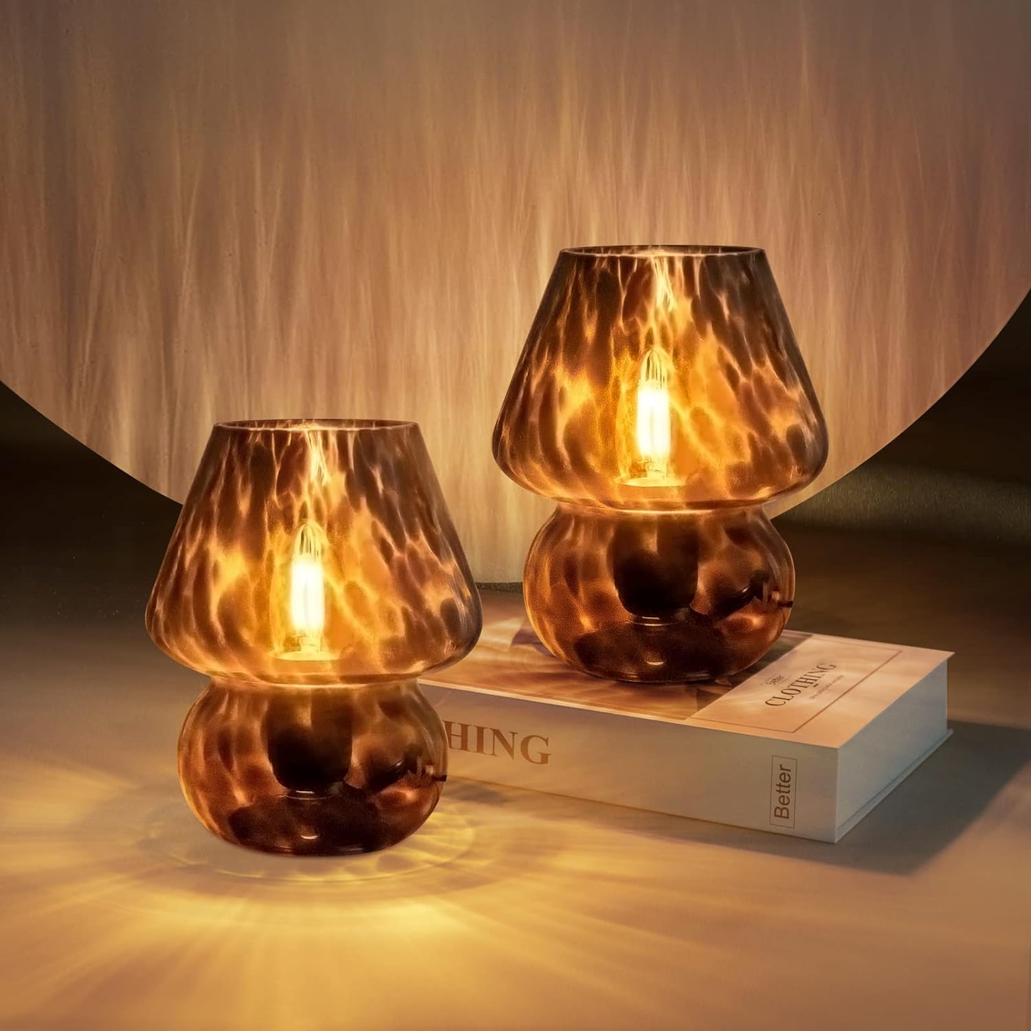 ONEWISH Mushroom Lamp Small Vintage Table Lamp for Bedroom Set of 2, Nightstand...