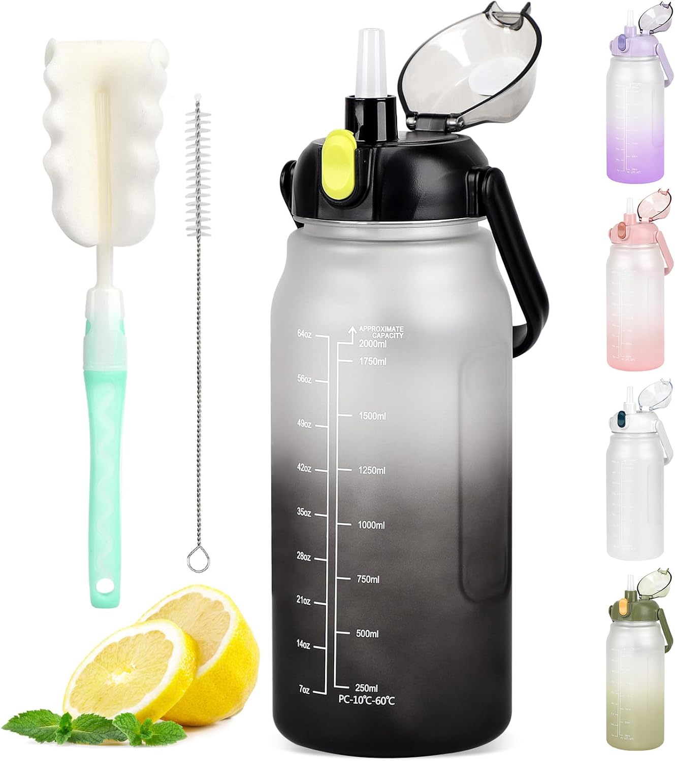 GXCROR Water Bottle 2L with Straw, 100% Leakproof Water Bottle, BPA Free Water b...