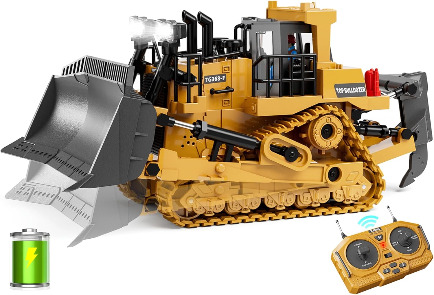 9-Channel Metal RC Bulldozer - Realistic Remote Control Kids Construction Play T...