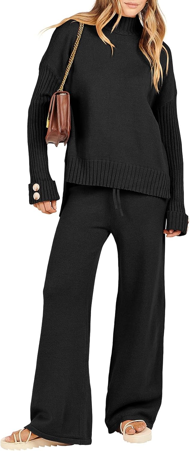 ANRABESS Women's 2 Piece Outfit Sweater Lounge Sets Long Sleeve Knit Pullover Wi...