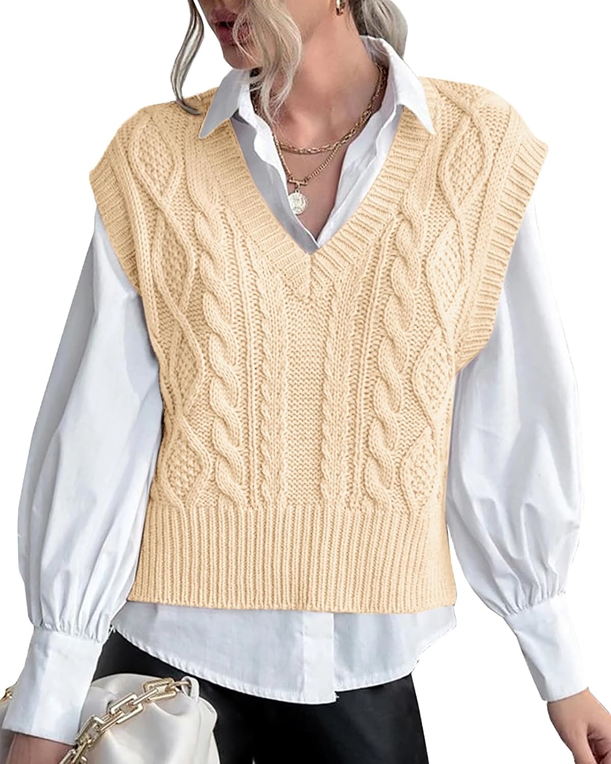 Sweater Vest for Women V Neck Sleeveless Knit Solid Casual Ribbed Preppy Pullove...
