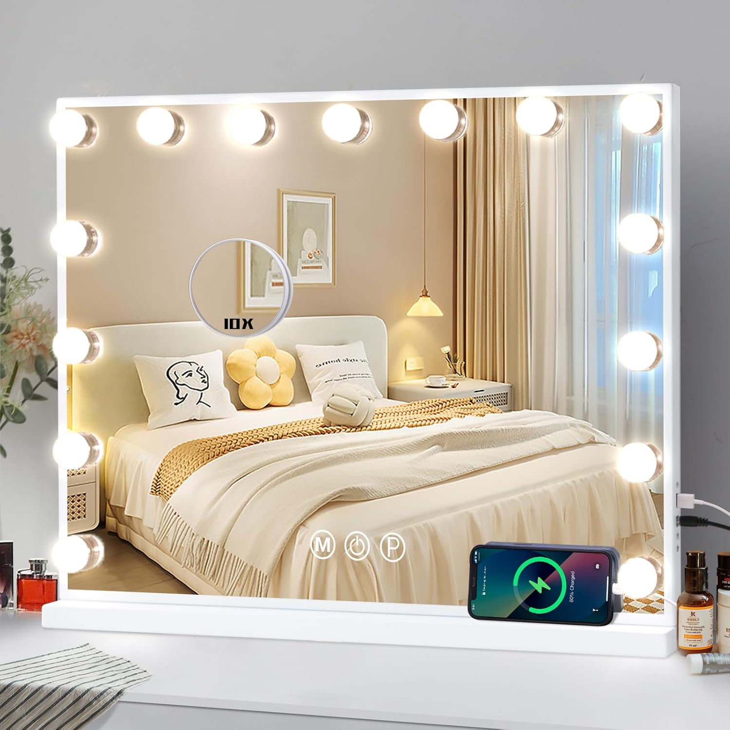 COOLJEEN Vanity Mirror with Lights, Hollywood Mirror with 15 Dimmable Bulbs and...