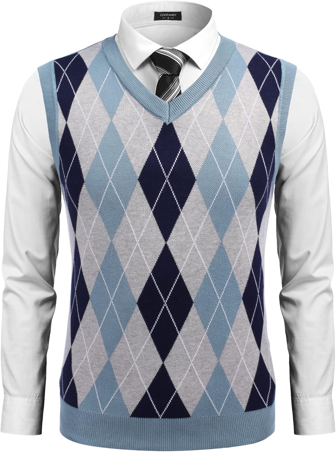 COOFANDY Men's Sleeveless V Neck Pullover Sweater Slim Fit Casual Argyle Sweater...