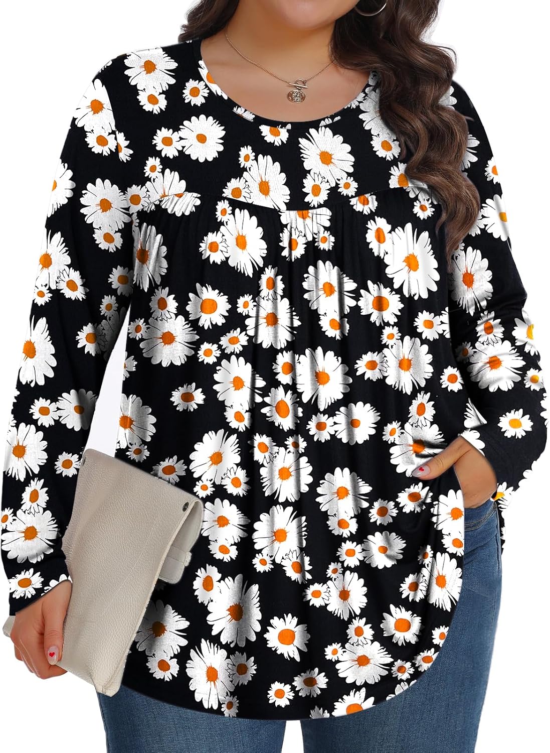Plus Size Tops for Women Winter Long Sleeve Shirts Crew Neck Casual Loose Tunic...