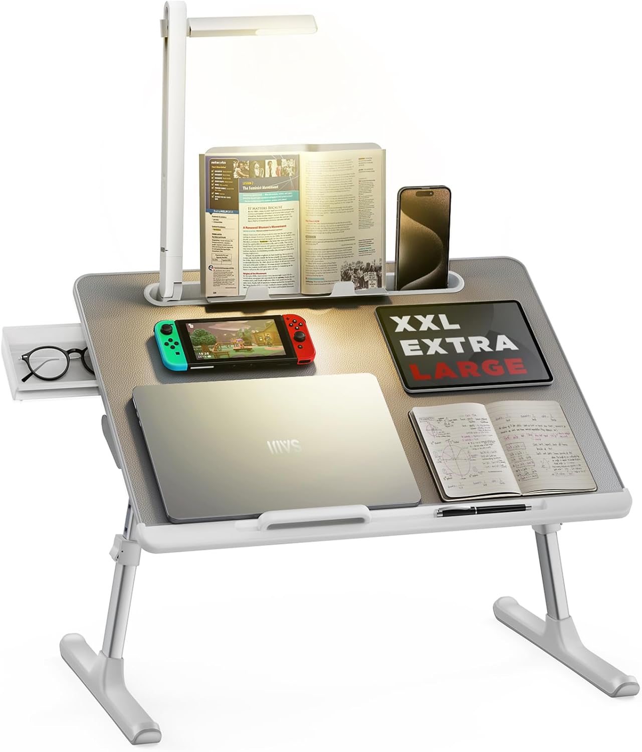 SAIJI Laptop Bed Tray Desk with LED Desk Light, Adjustable Laptop Stand for Bed,...
