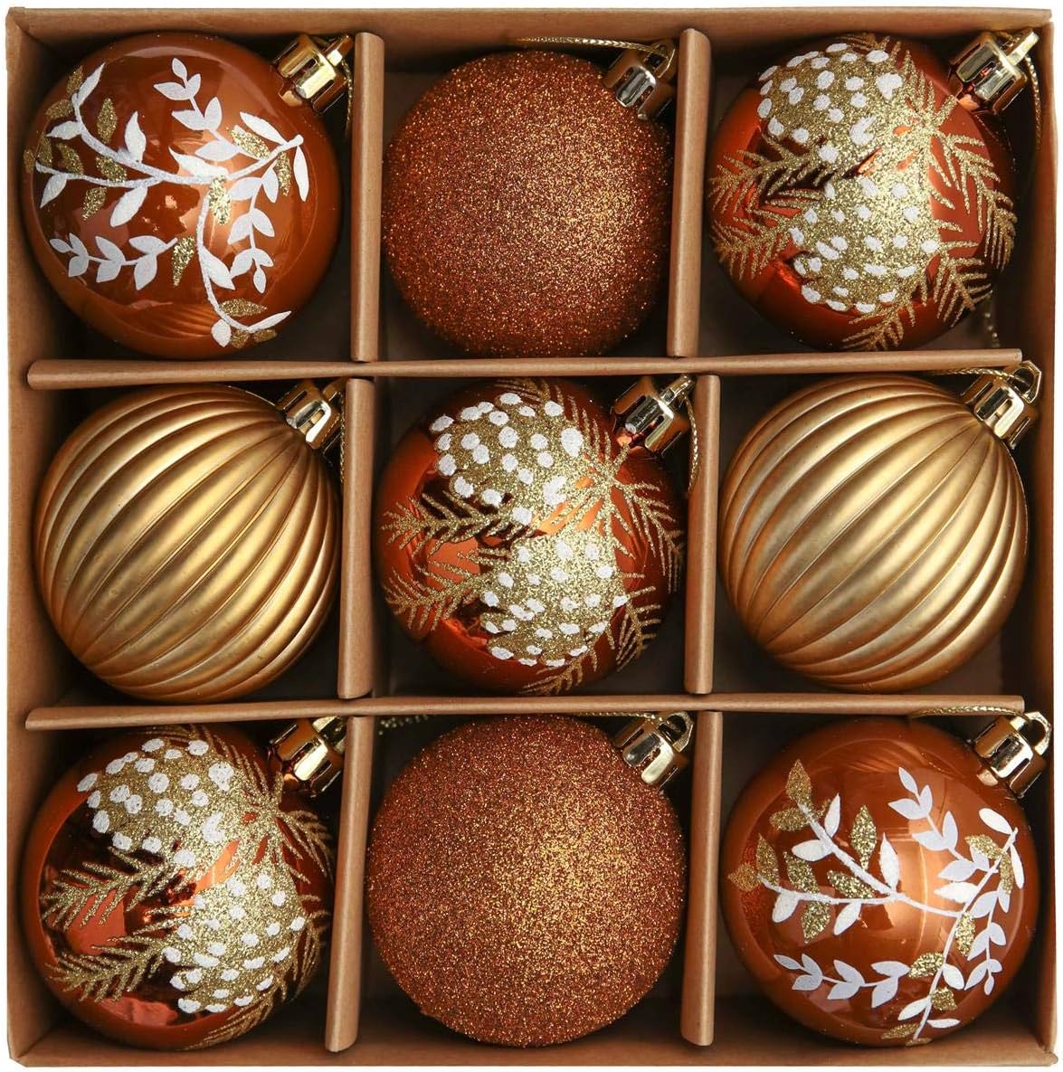 Valery Madelyn Christmas Baubles,9pcs 6cm Copper and Gold Christmas Ball Ornamen...