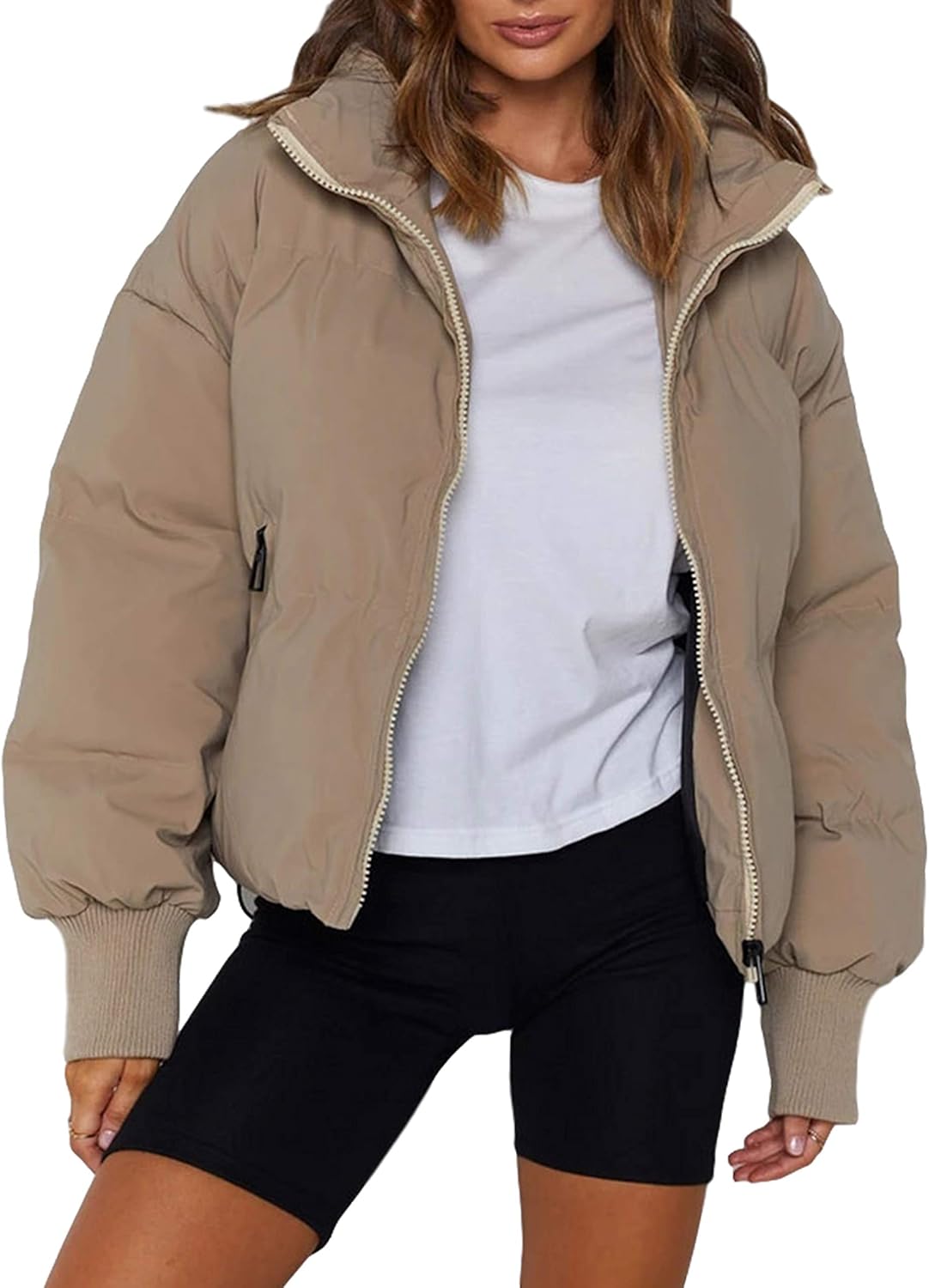 UANEO Puffer Jacket Womens Oversized Cropped Puffy Quilted Winter Jackets Coat K...