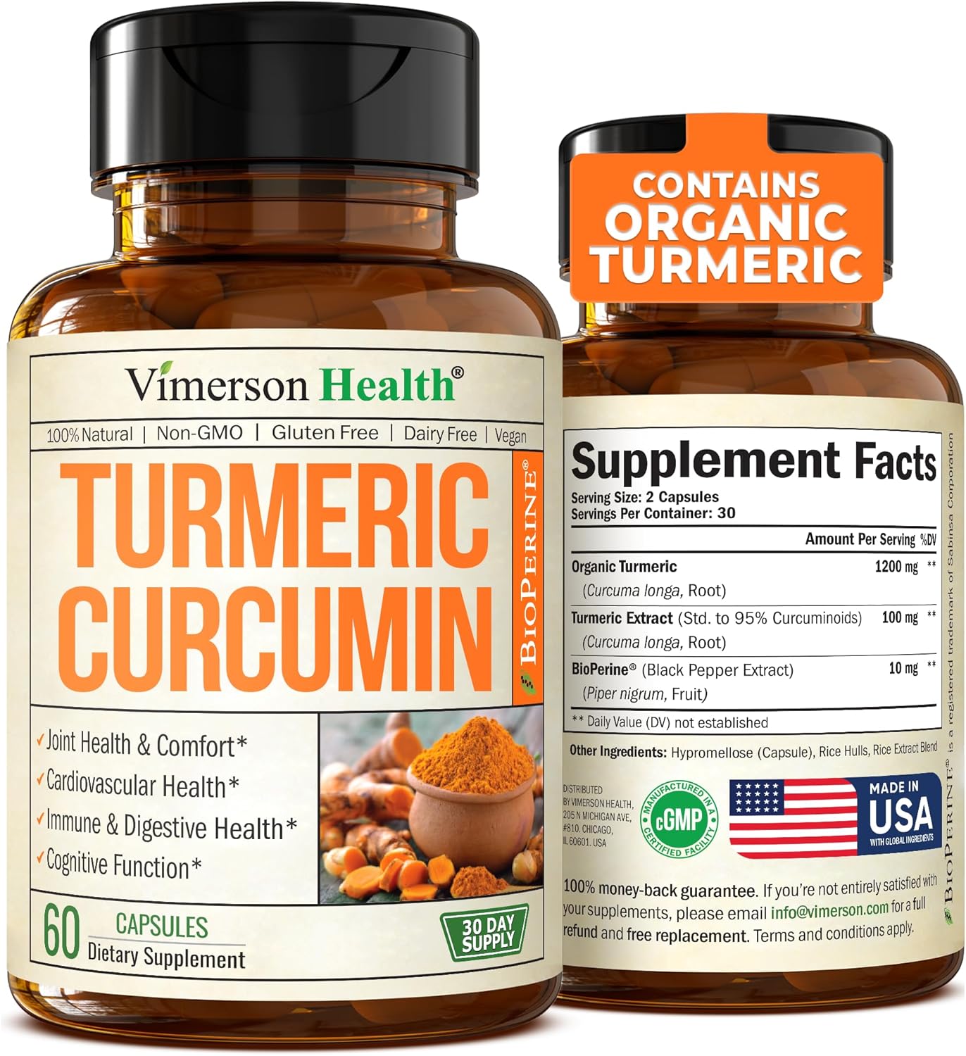 Turmeric Supplement with 1200mg Turmeric Powder Organic - Turmeric Curcumin Supp...