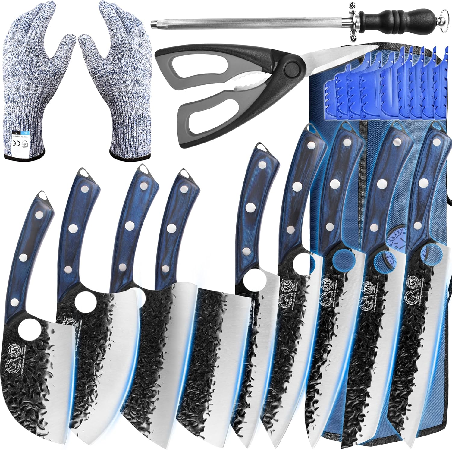 XYJ Professional Chef Knife Set with Bag Japanese Kitchen Knives Serbian Meat Cl...