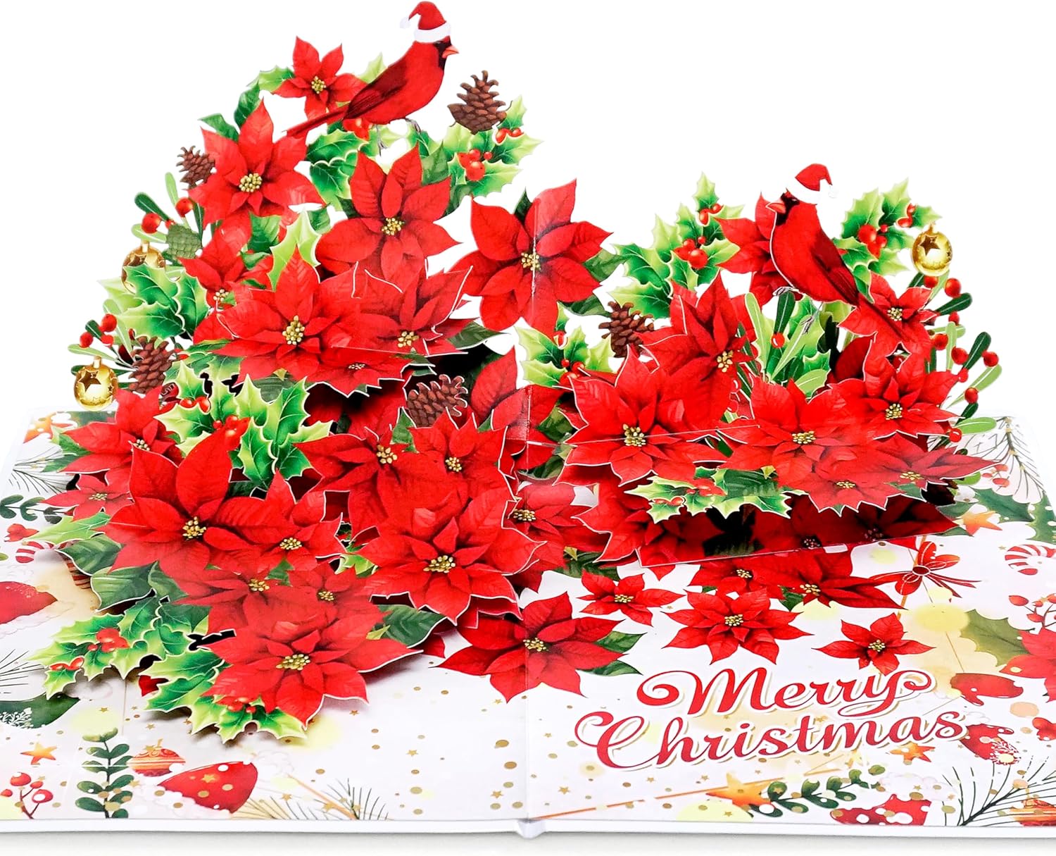CUTPOPUP Exclusive Poinsettia Christmas Cards 2024, 3D Xmas Cards 2024, Merry Ch...