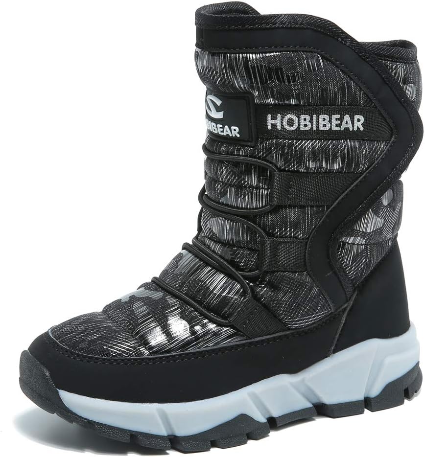BODATU Boys Snow Boots Outdoor Waterproof Winter Kids Shoes 7 Big Kid Black
