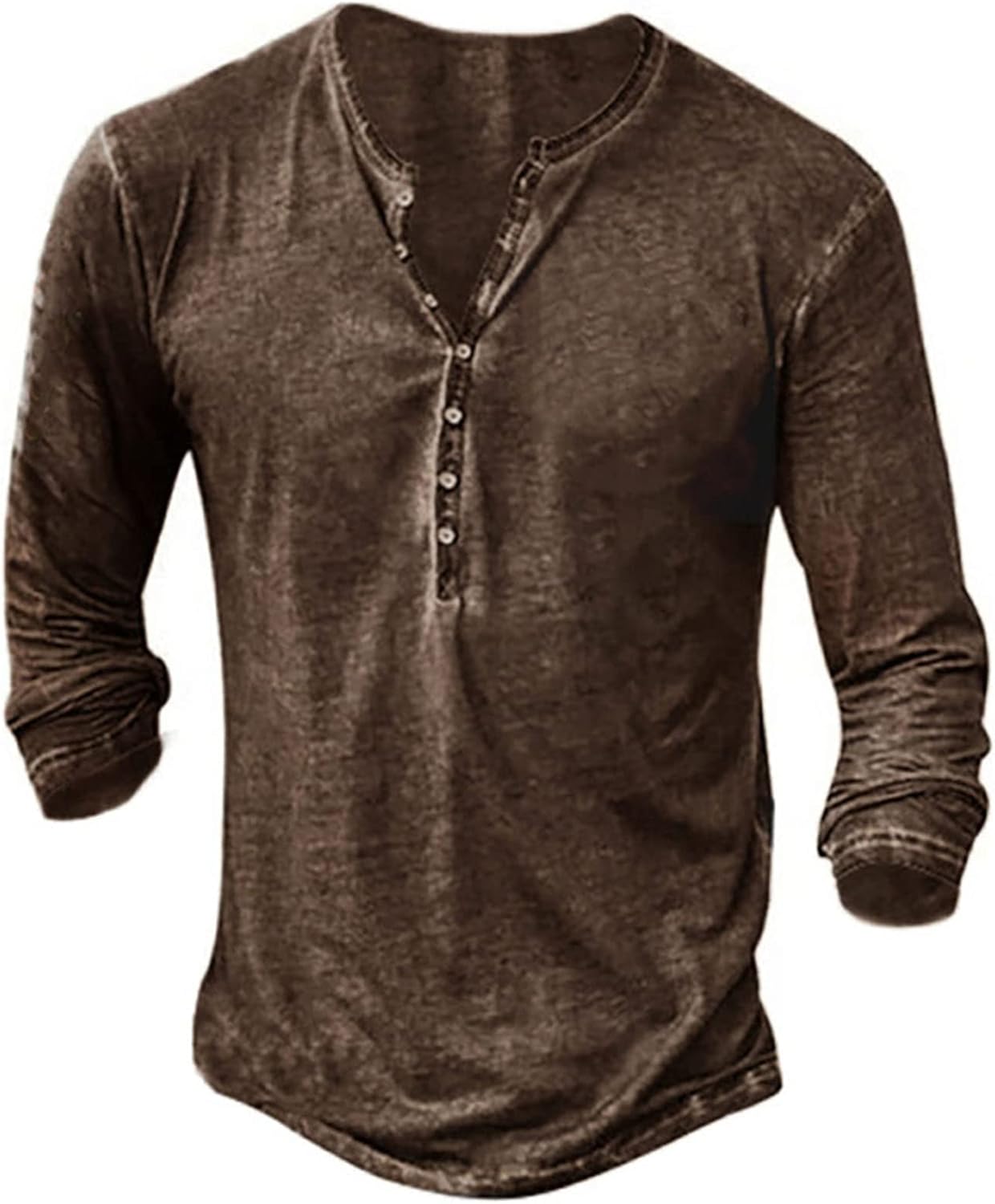 Mens Distressed Henley Shirts Front Placket Retro Long Sleeve Tee Shirts Casual...