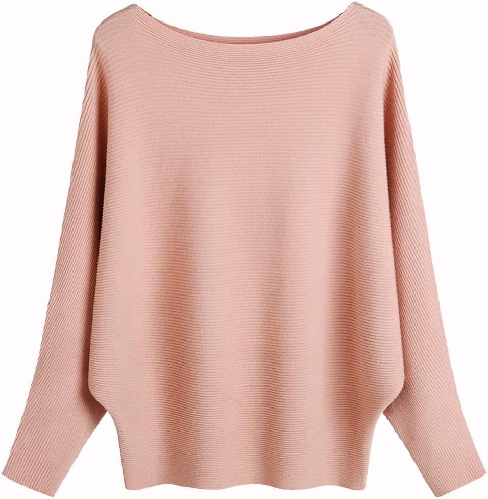 Ckikiou Womens Lightweight Oversized Boat Neck Sweaters Tops Dolman Batwing Slee...