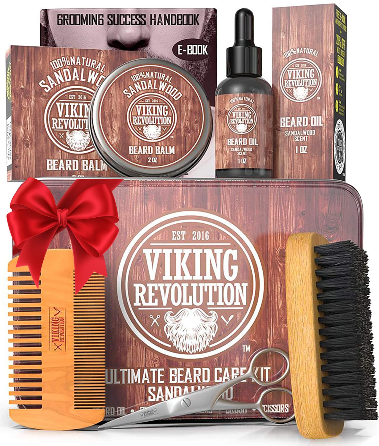 Viking Revolution Ultimate Grooming Kit for Men - Boar Brush, Wood Comb, Sandalw...