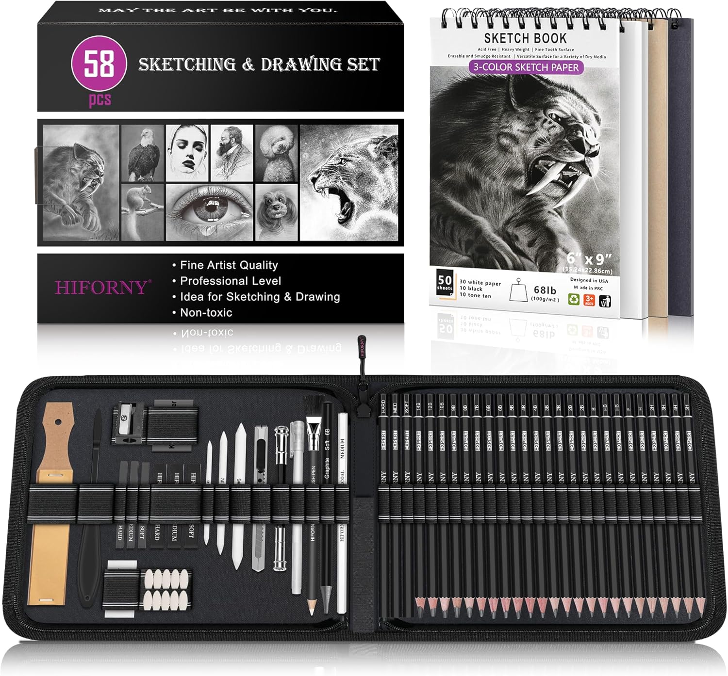 HIFORNY 58 PCS Drawing Kit Sketching Pencil Set,Sketch Pencils Art Supplies with...